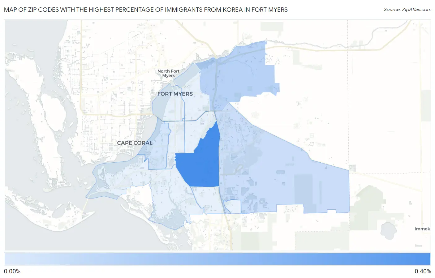 Zip Codes with the Highest Percentage of Immigrants from Korea in Fort Myers Map