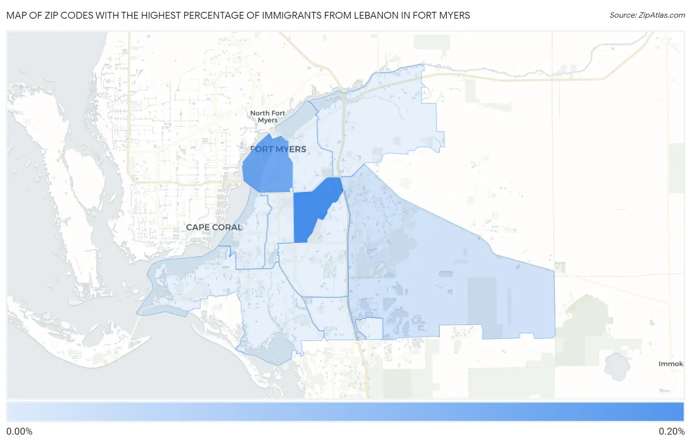Zip Codes with the Highest Percentage of Immigrants from Lebanon in Fort Myers Map