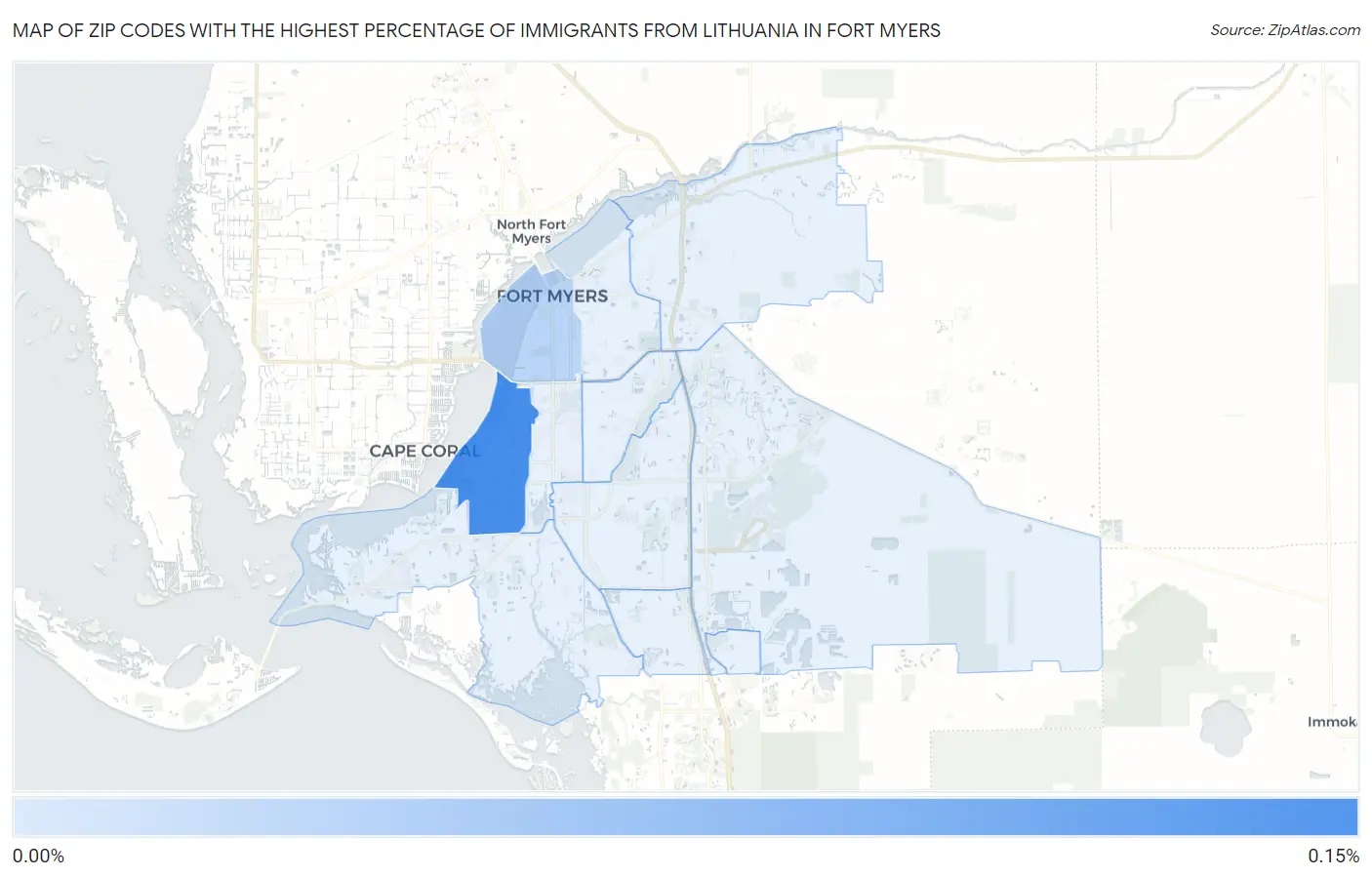 Zip Codes with the Highest Percentage of Immigrants from Lithuania in Fort Myers Map