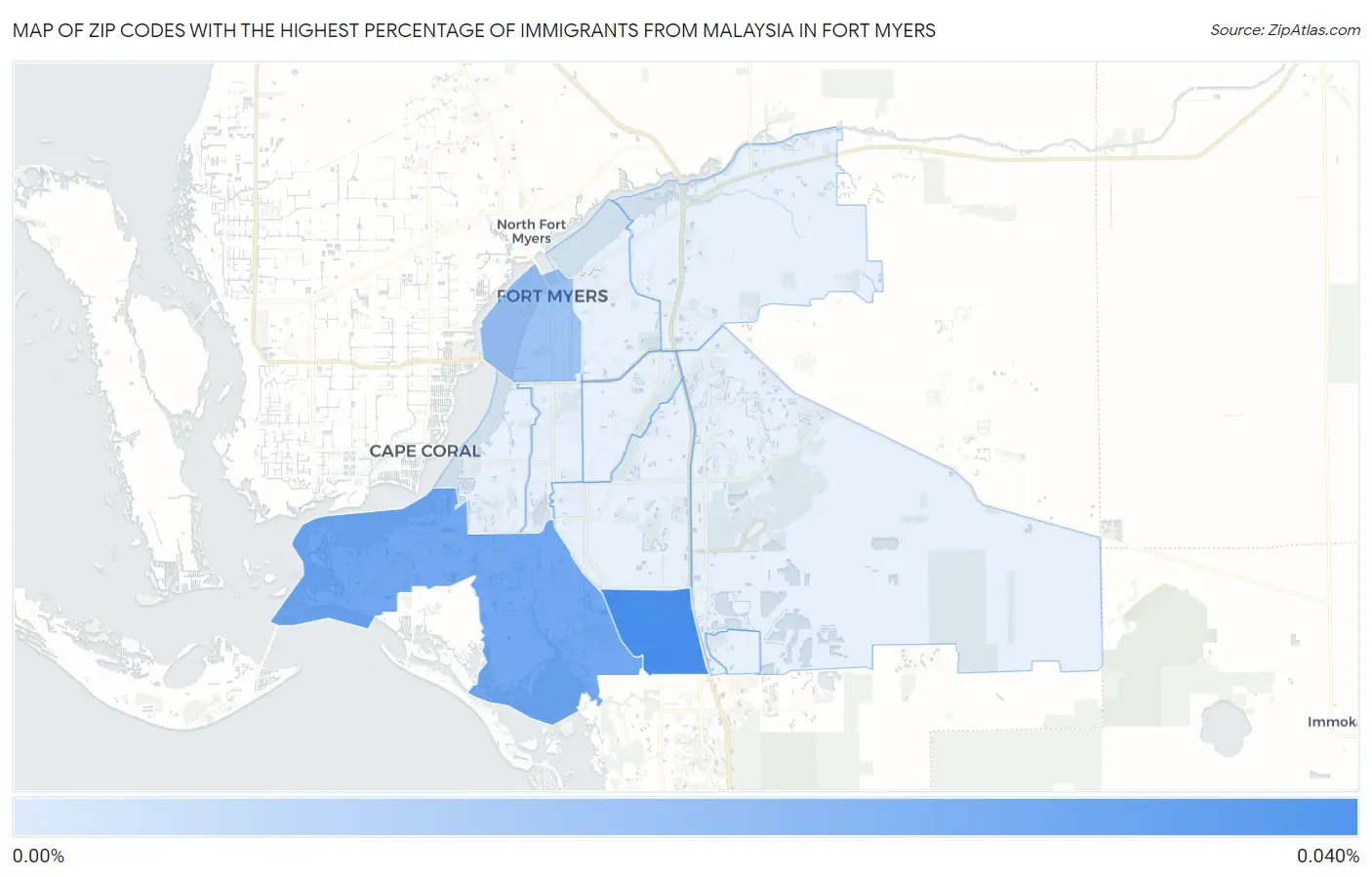 Zip Codes with the Highest Percentage of Immigrants from Malaysia in Fort Myers Map