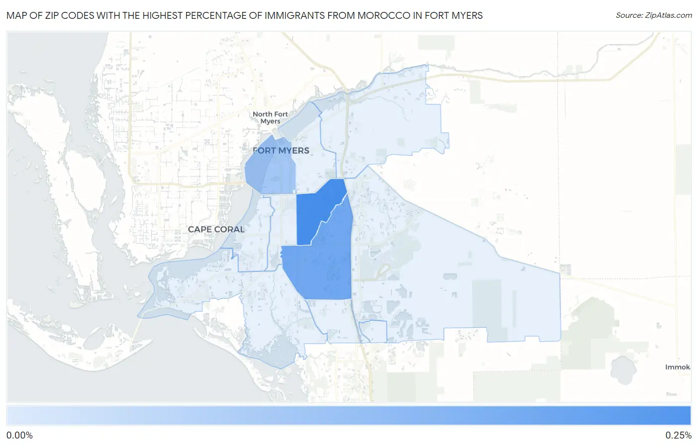 Zip Codes with the Highest Percentage of Immigrants from Morocco in Fort Myers Map