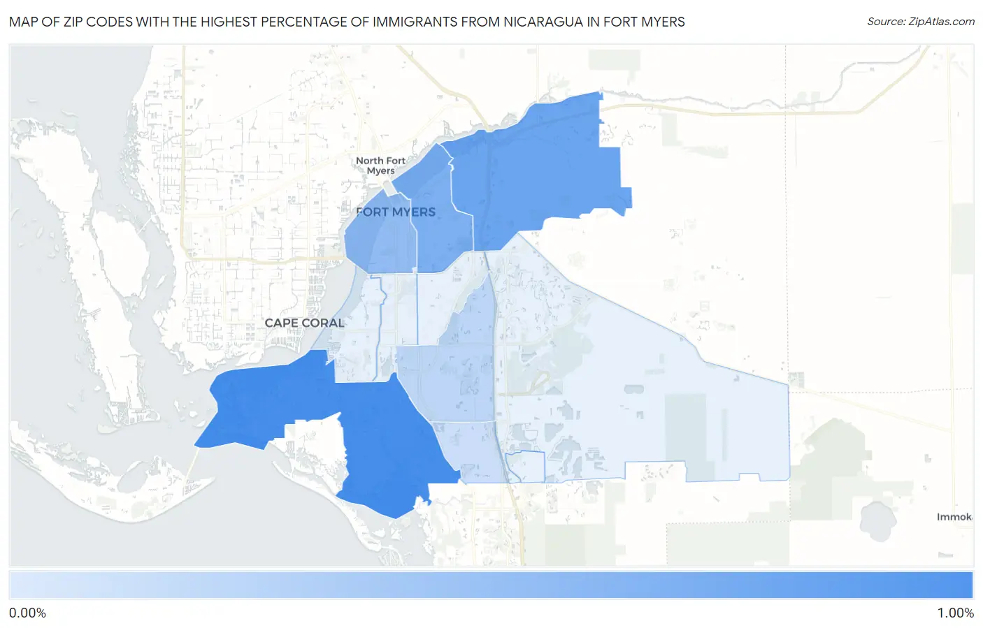 Zip Codes with the Highest Percentage of Immigrants from Nicaragua in Fort Myers Map