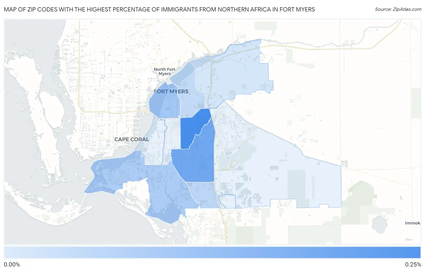 Zip Codes with the Highest Percentage of Immigrants from Northern Africa in Fort Myers Map