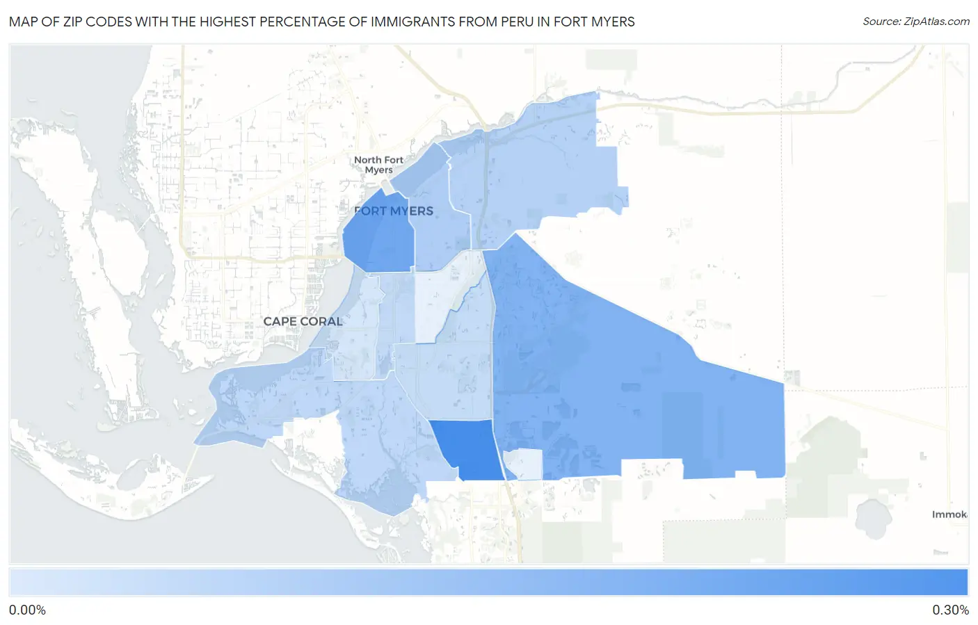 Zip Codes with the Highest Percentage of Immigrants from Peru in Fort Myers Map
