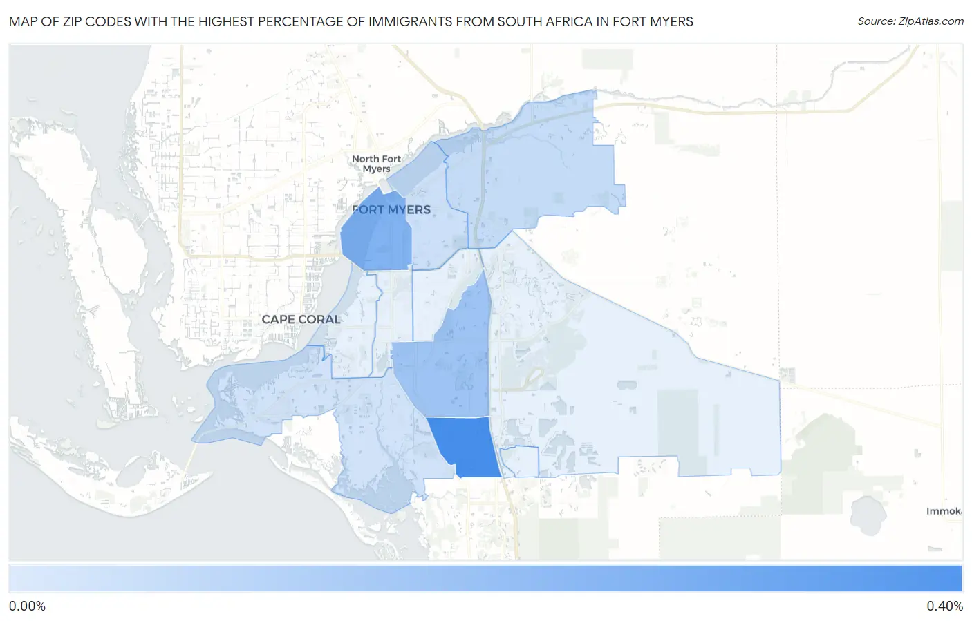 Zip Codes with the Highest Percentage of Immigrants from South Africa in Fort Myers Map