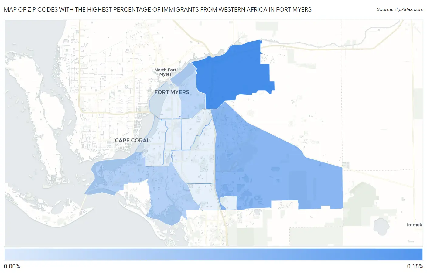 Zip Codes with the Highest Percentage of Immigrants from Western Africa in Fort Myers Map