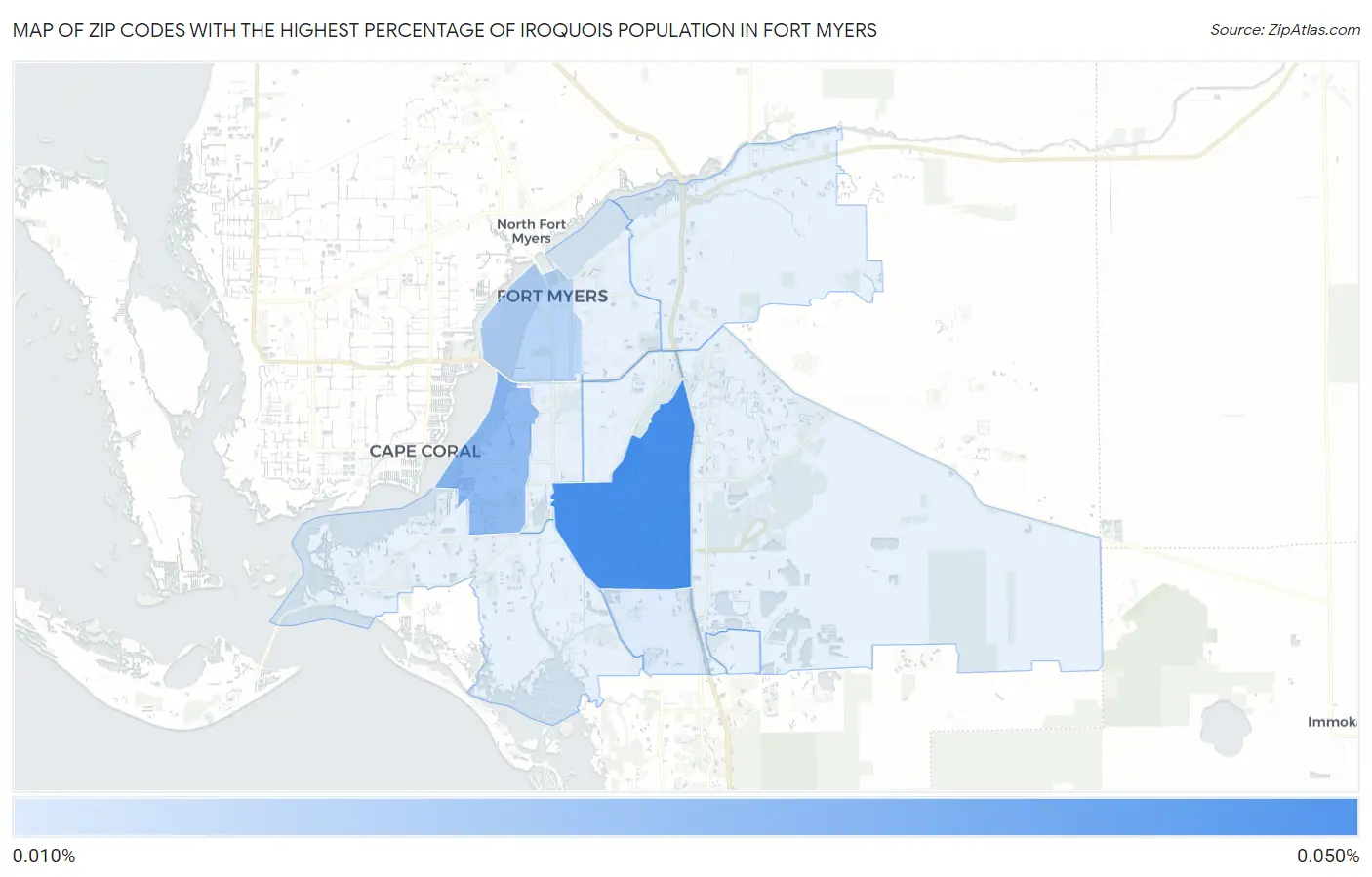 Zip Codes with the Highest Percentage of Iroquois Population in Fort Myers Map