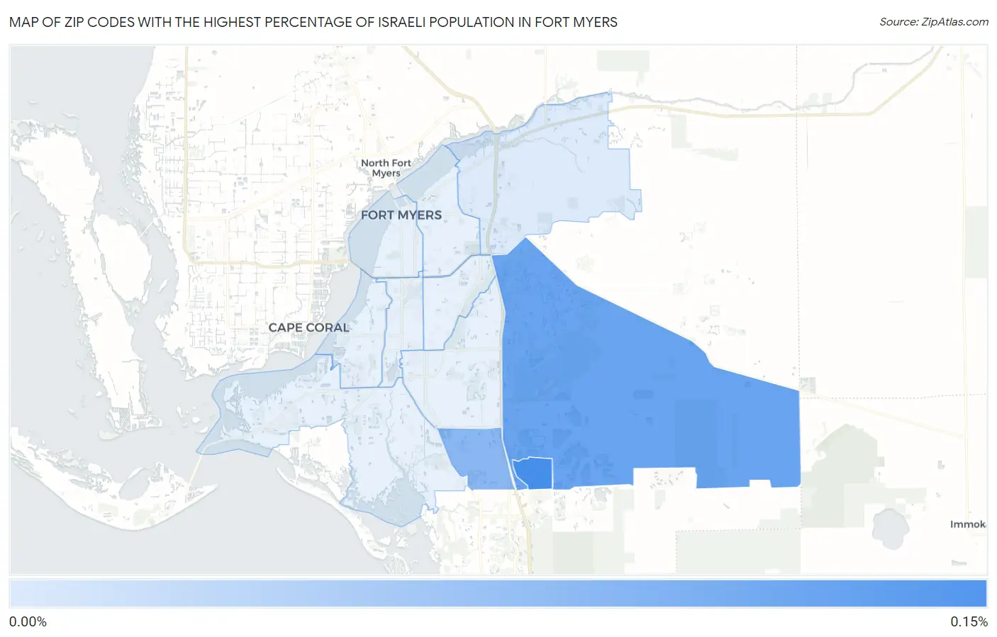 Zip Codes with the Highest Percentage of Israeli Population in Fort Myers Map