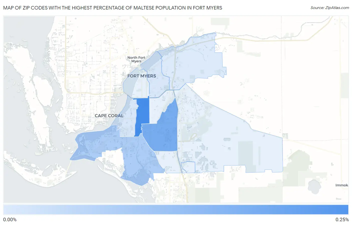 Zip Codes with the Highest Percentage of Maltese Population in Fort Myers Map