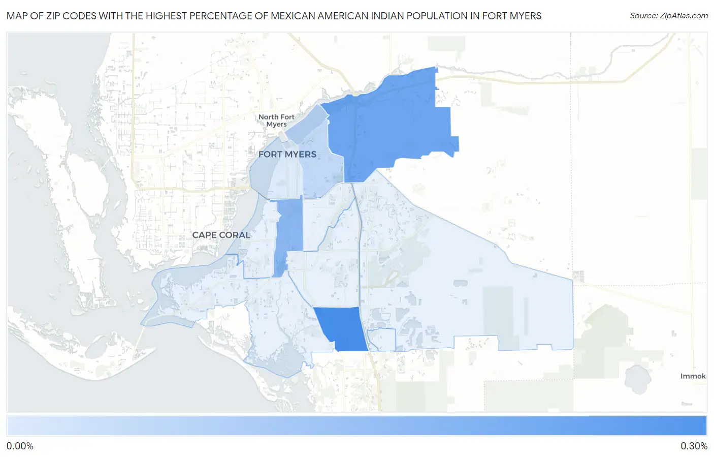Zip Codes with the Highest Percentage of Mexican American Indian Population in Fort Myers Map