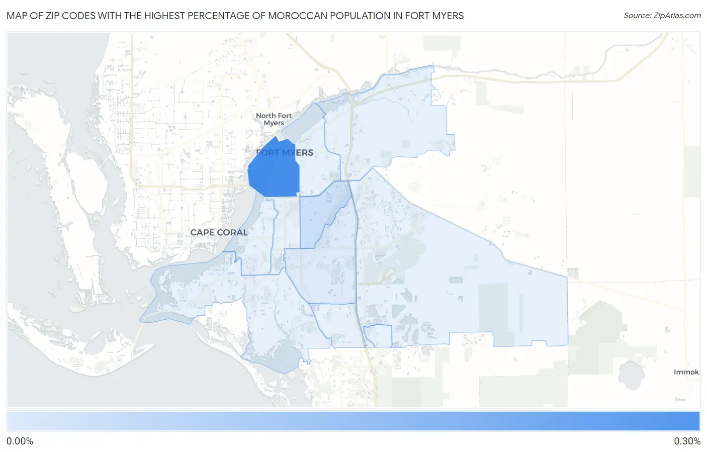 Zip Codes with the Highest Percentage of Moroccan Population in Fort Myers Map
