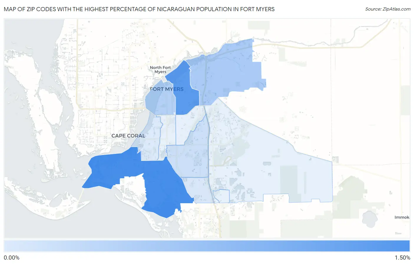 Zip Codes with the Highest Percentage of Nicaraguan Population in Fort Myers Map