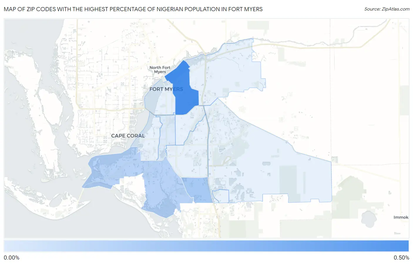 Zip Codes with the Highest Percentage of Nigerian Population in Fort Myers Map