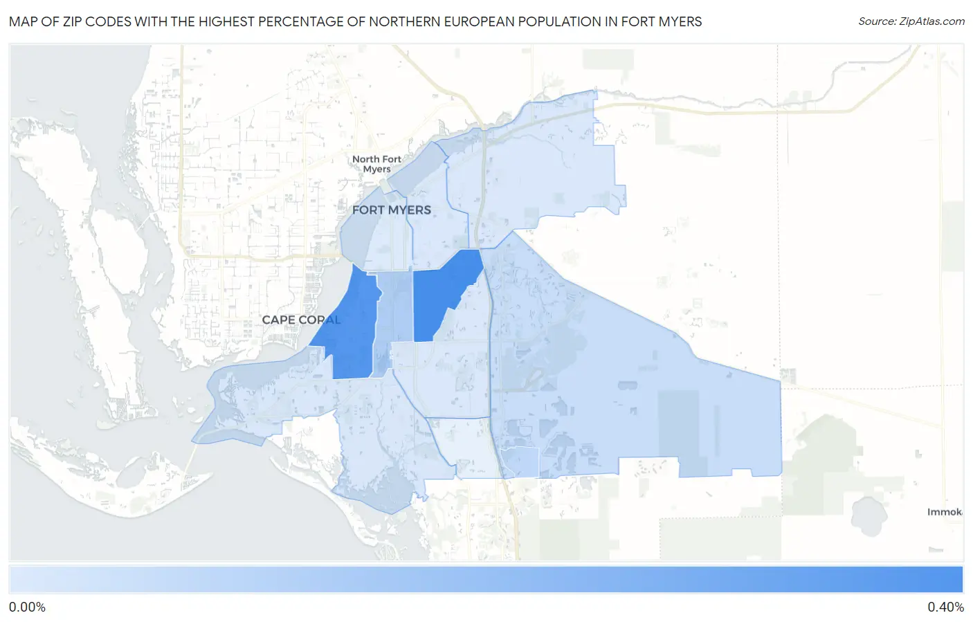 Zip Codes with the Highest Percentage of Northern European Population in Fort Myers Map