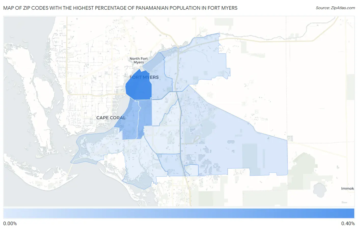 Zip Codes with the Highest Percentage of Panamanian Population in Fort Myers Map