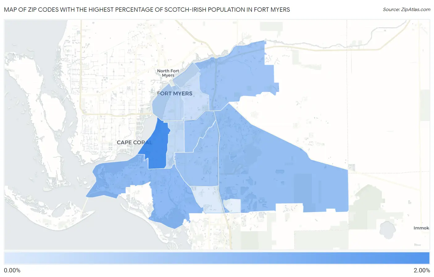 Zip Codes with the Highest Percentage of Scotch-Irish Population in Fort Myers Map