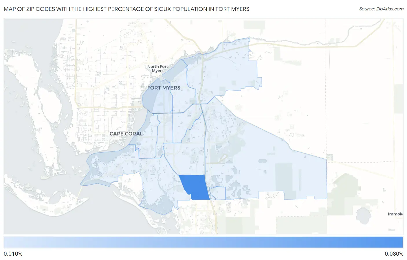 Zip Codes with the Highest Percentage of Sioux Population in Fort Myers Map