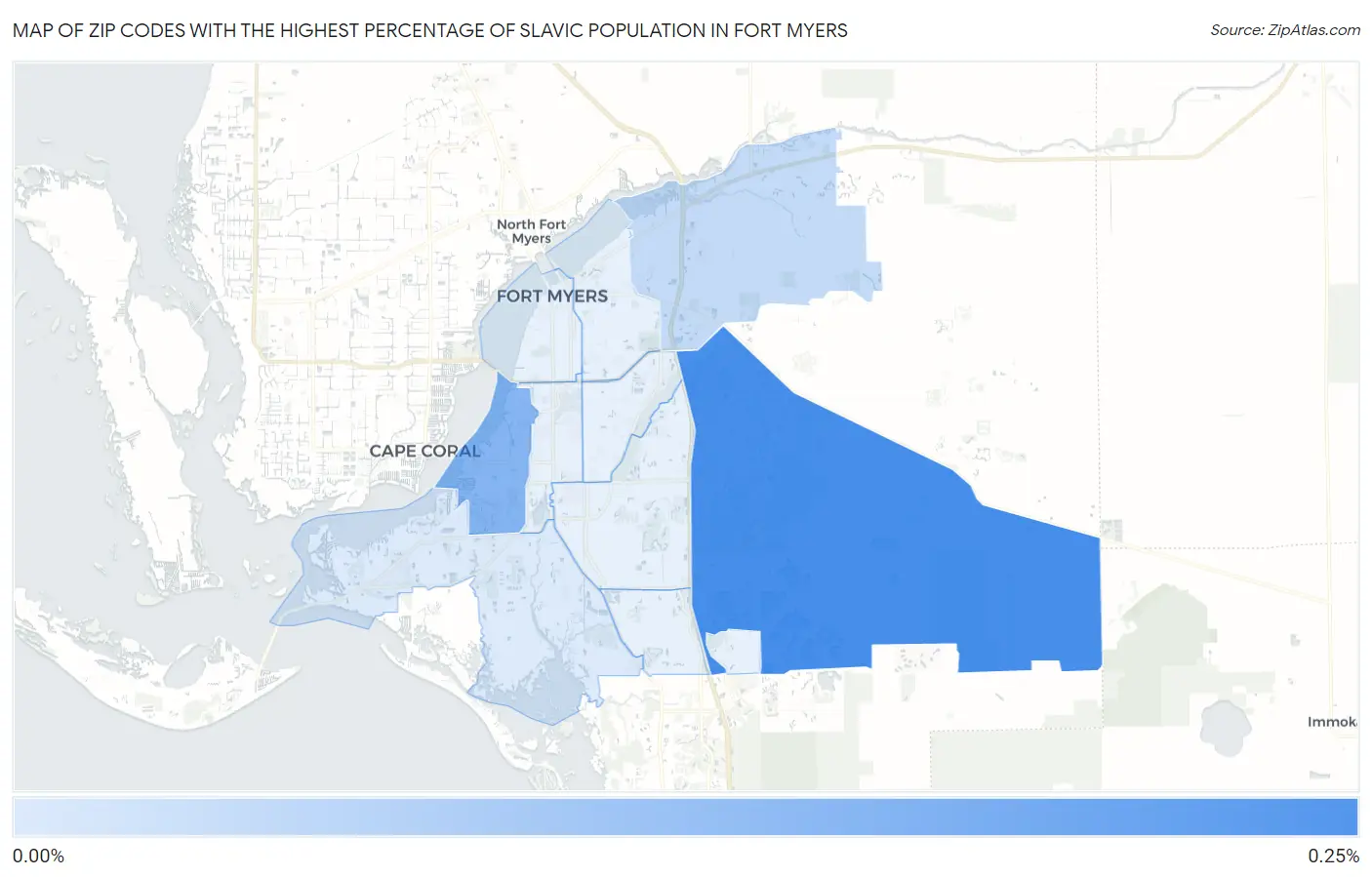 Zip Codes with the Highest Percentage of Slavic Population in Fort Myers Map