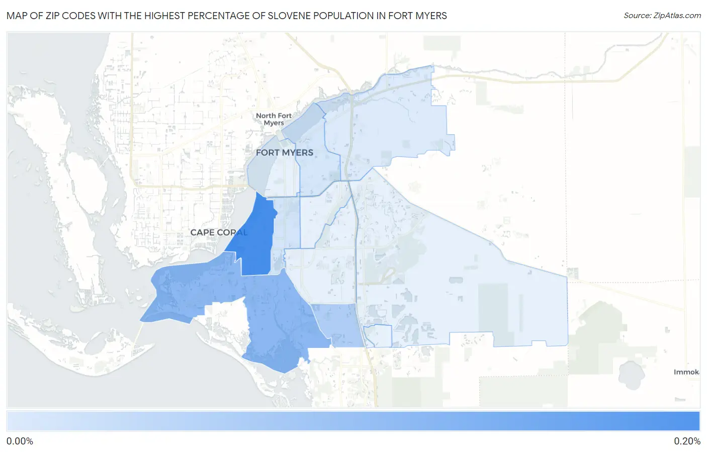 Zip Codes with the Highest Percentage of Slovene Population in Fort Myers Map