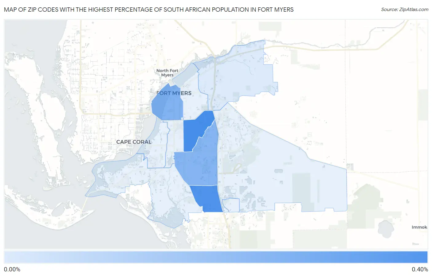 Zip Codes with the Highest Percentage of South African Population in Fort Myers Map
