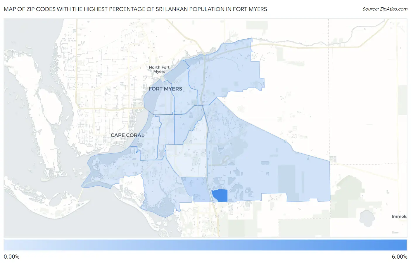 Zip Codes with the Highest Percentage of Sri Lankan Population in Fort Myers Map