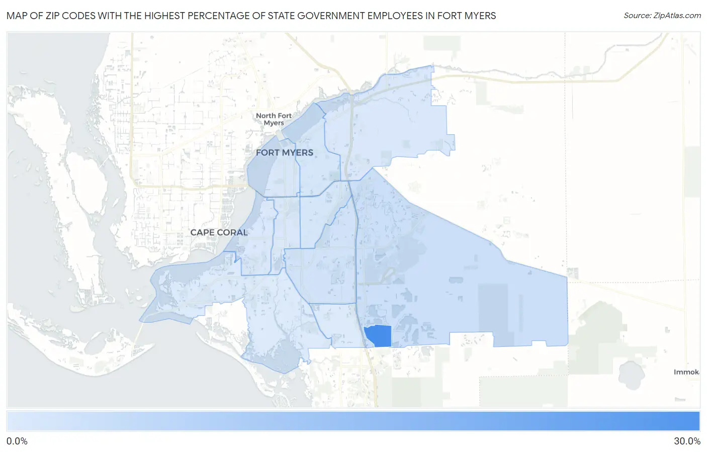 Zip Codes with the Highest Percentage of State Government Employees in Fort Myers Map
