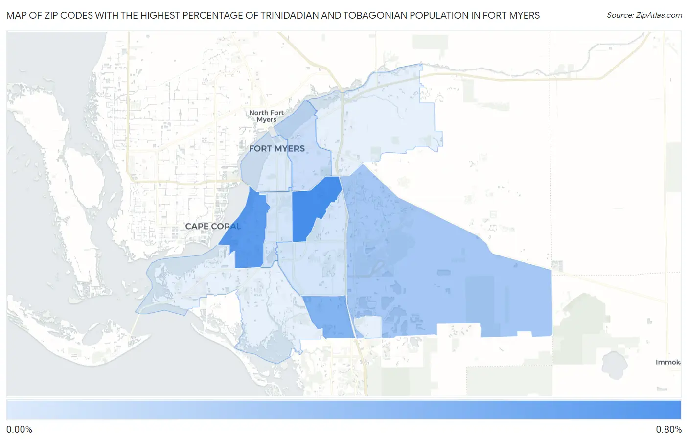 Zip Codes with the Highest Percentage of Trinidadian and Tobagonian Population in Fort Myers Map