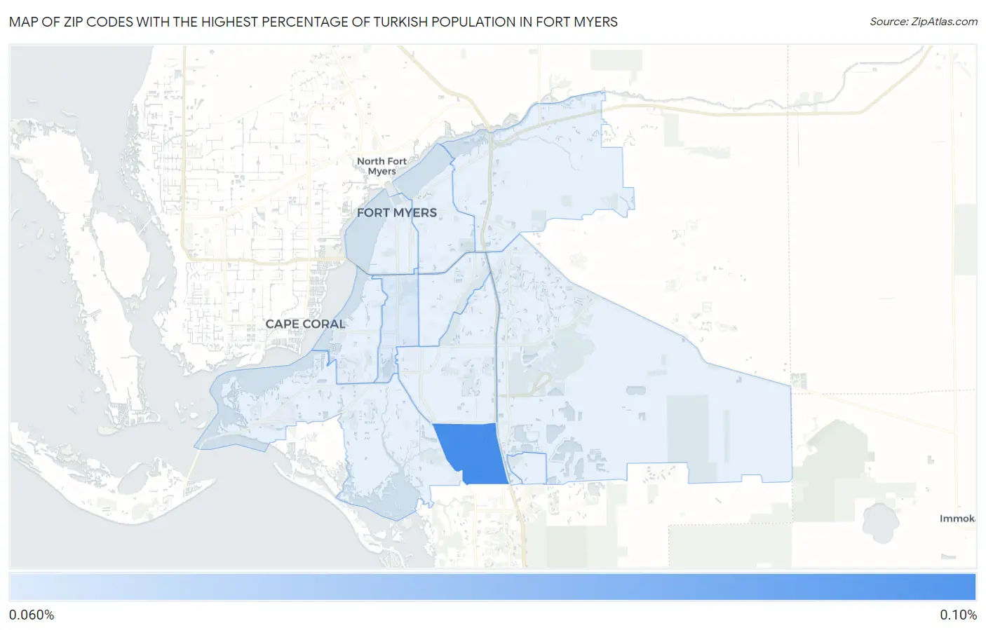 Zip Codes with the Highest Percentage of Turkish Population in Fort Myers Map