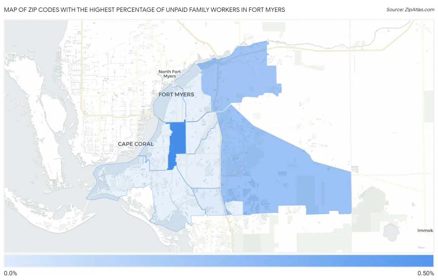 Zip Codes with the Highest Percentage of Unpaid Family Workers in Fort Myers Map