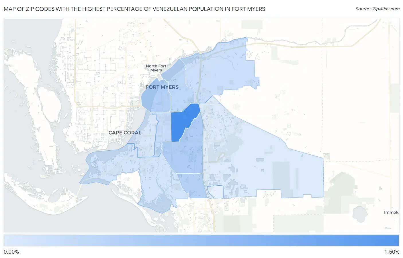 Zip Codes with the Highest Percentage of Venezuelan Population in Fort Myers Map