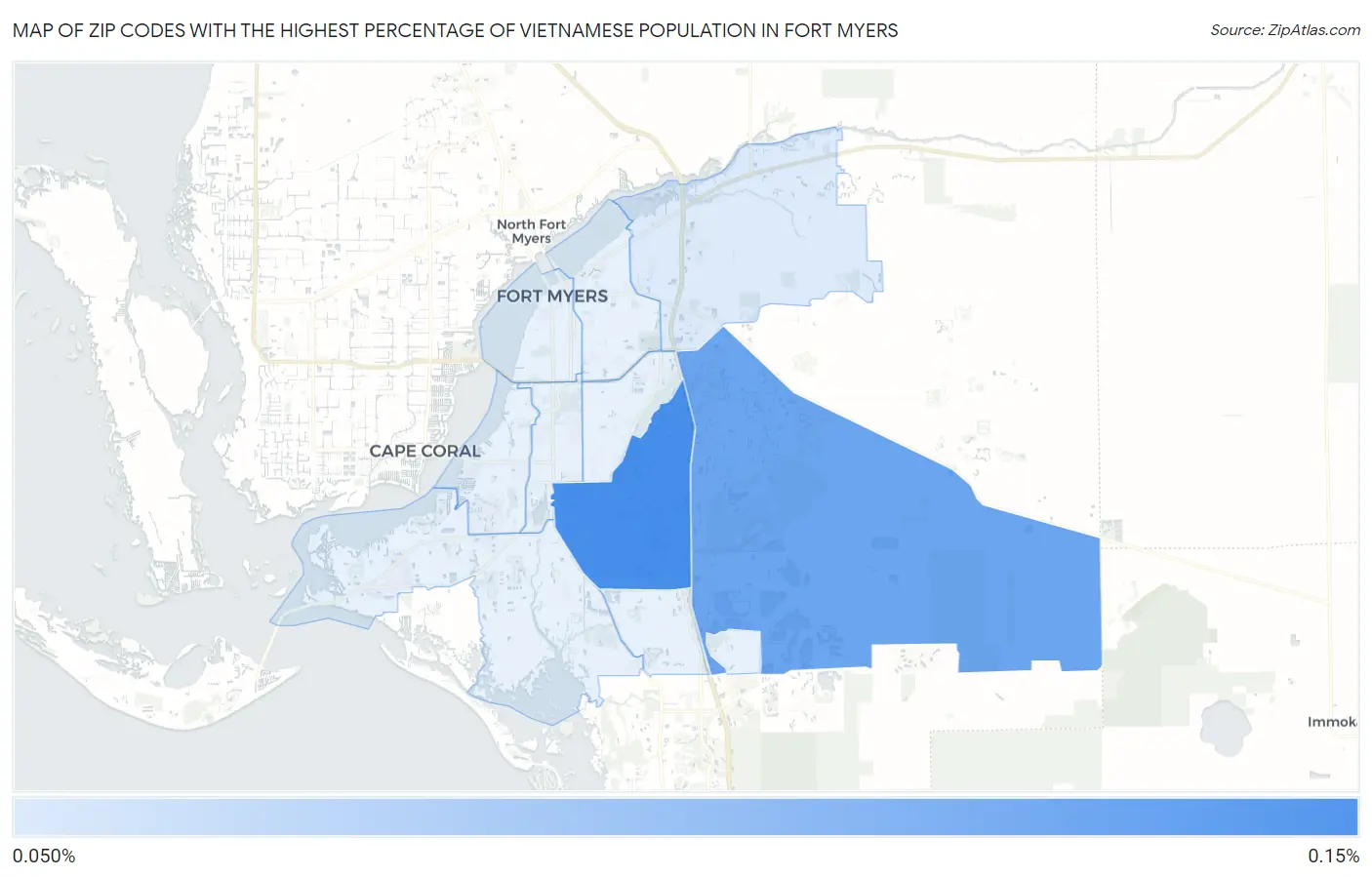 Zip Codes with the Highest Percentage of Vietnamese Population in Fort Myers Map