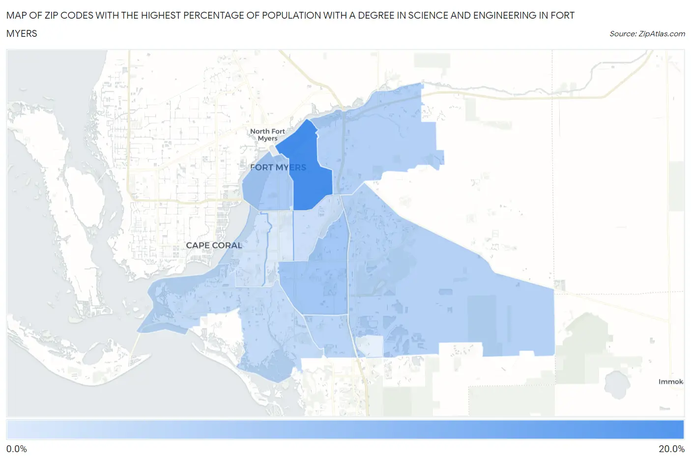 Zip Codes with the Highest Percentage of Population with a Degree in Science and Engineering in Fort Myers Map