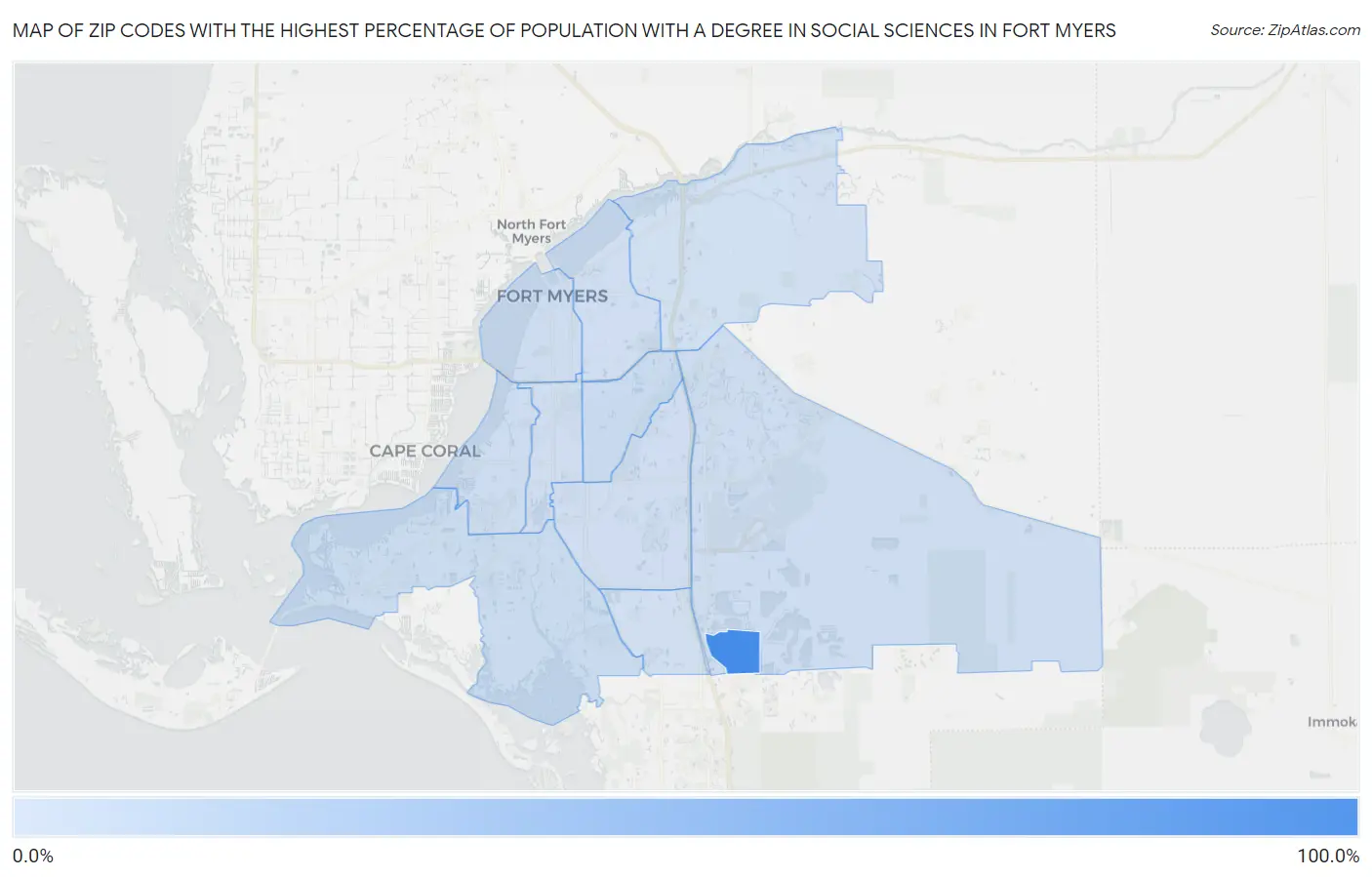 Zip Codes with the Highest Percentage of Population with a Degree in Social Sciences in Fort Myers Map