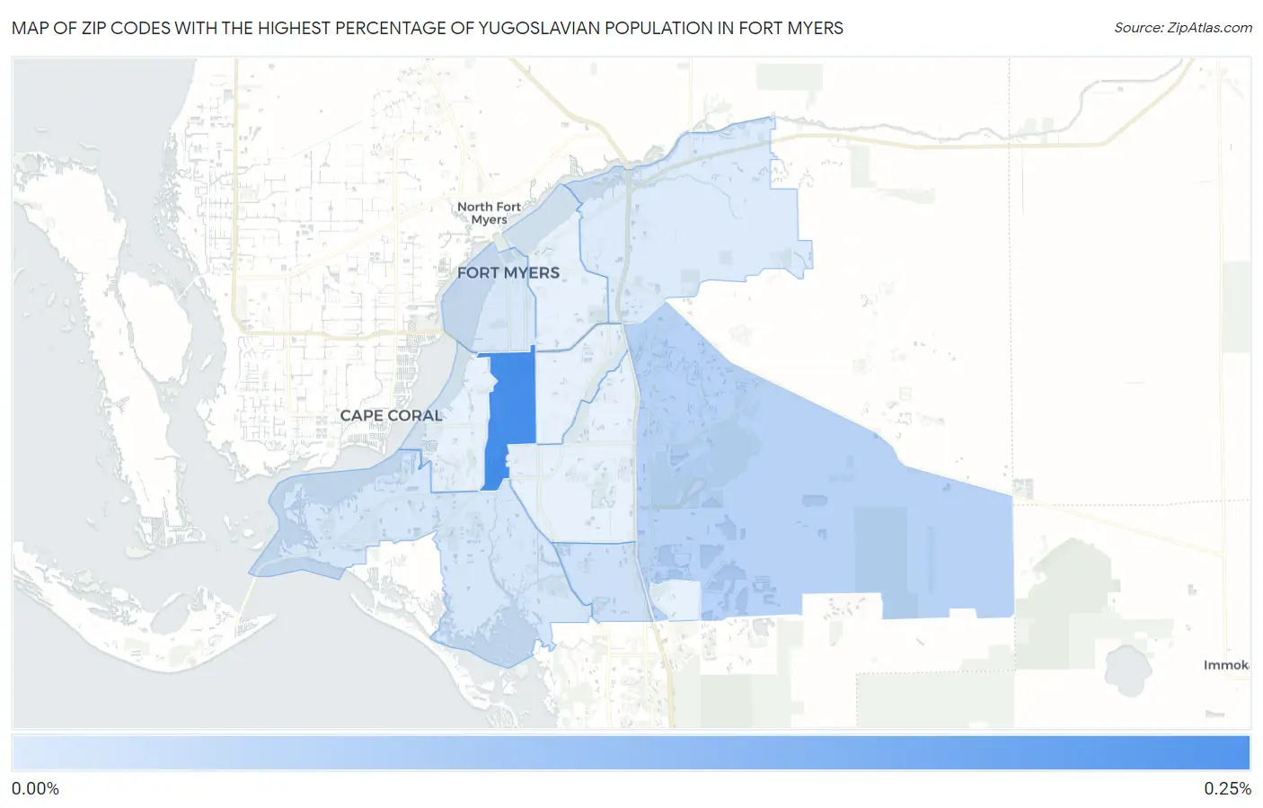Zip Codes with the Highest Percentage of Yugoslavian Population in Fort Myers Map