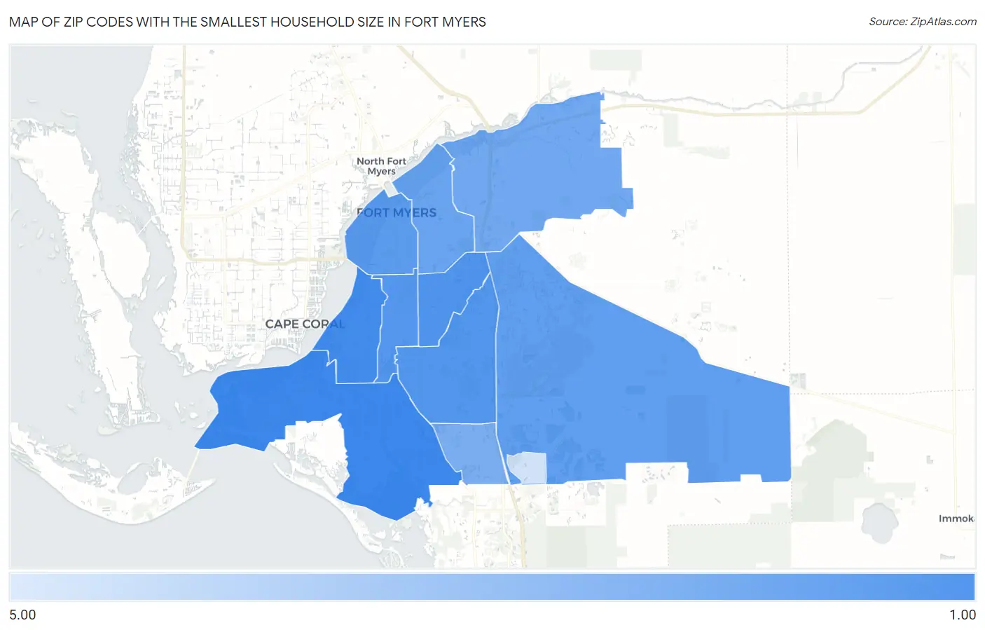 Zip Codes with the Smallest Household Size in Fort Myers Map