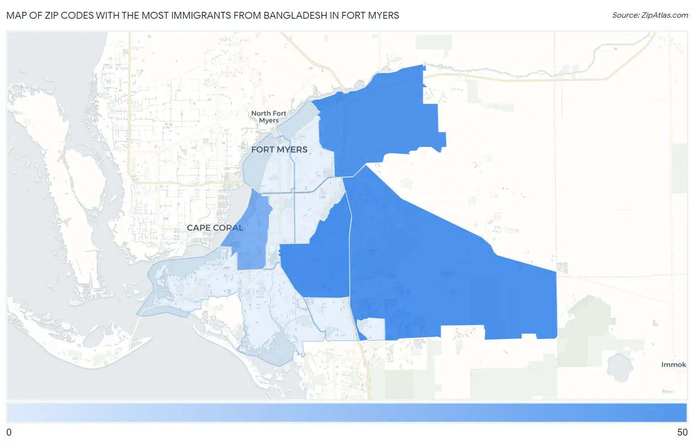 Zip Codes with the Most Immigrants from Bangladesh in Fort Myers Map