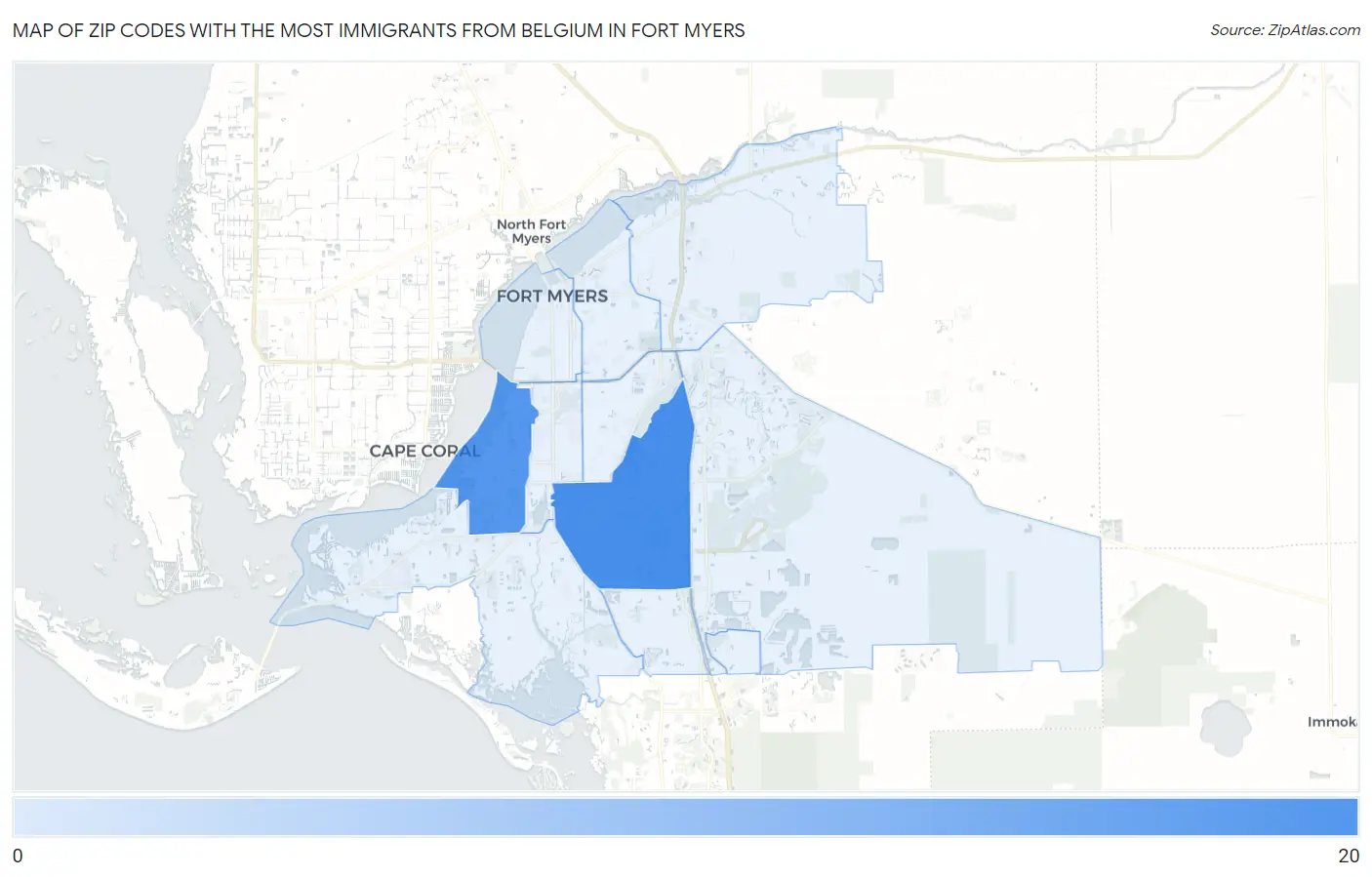 Zip Codes with the Most Immigrants from Belgium in Fort Myers Map