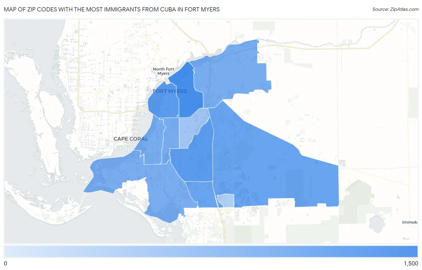 Zip Codes with the Most Immigrants from Cuba in Fort Myers Map