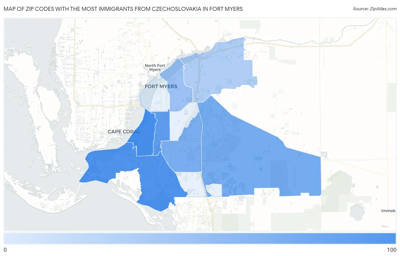 Zip Codes with the Most Immigrants from Czechoslovakia in Fort Myers Map