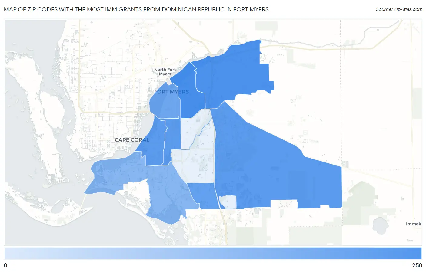 Zip Codes with the Most Immigrants from Dominican Republic in Fort Myers Map
