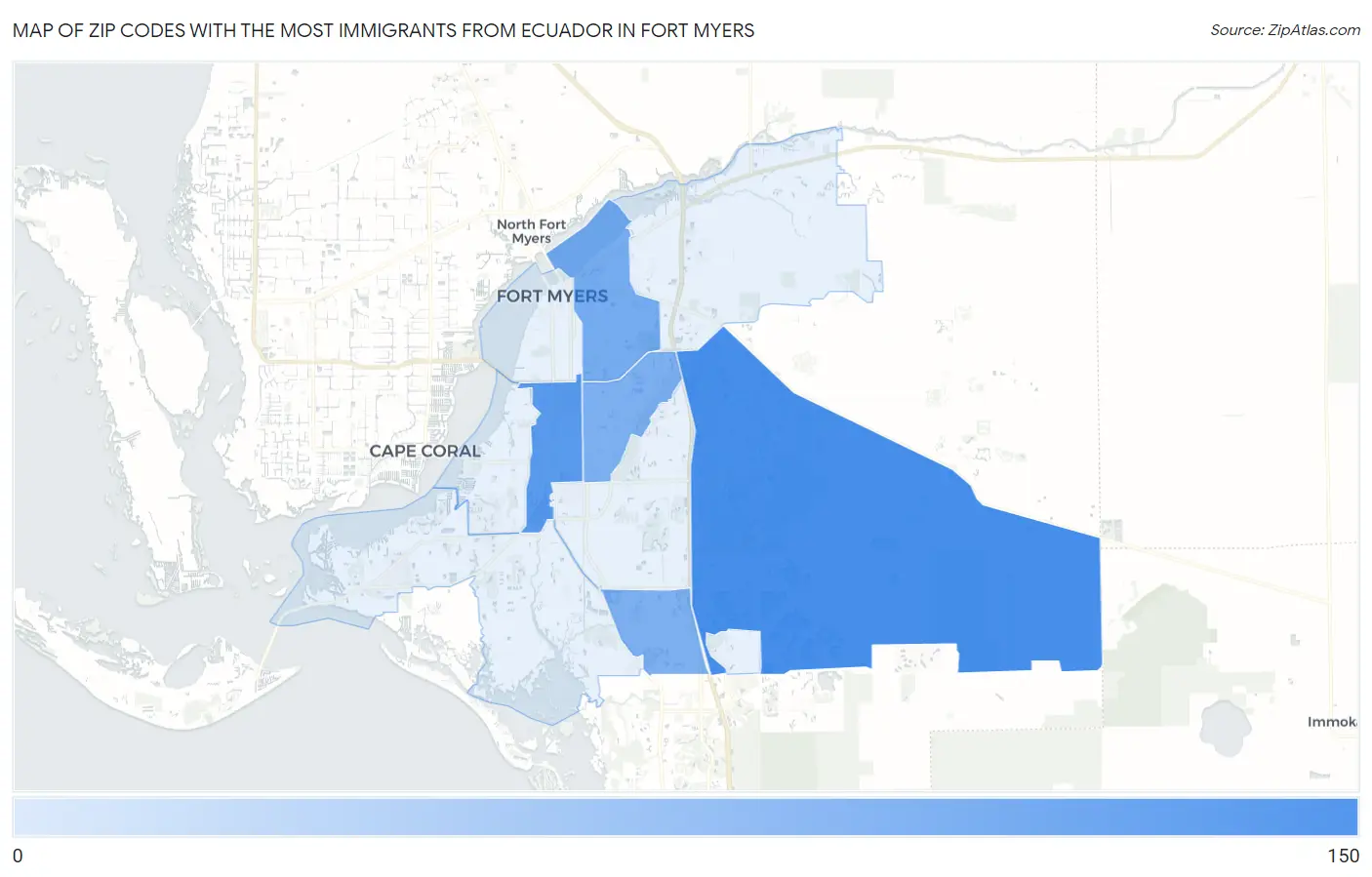 Zip Codes with the Most Immigrants from Ecuador in Fort Myers Map
