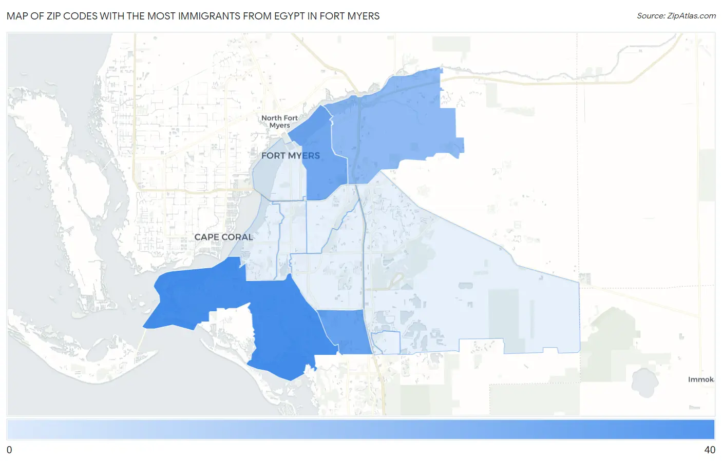Zip Codes with the Most Immigrants from Egypt in Fort Myers Map