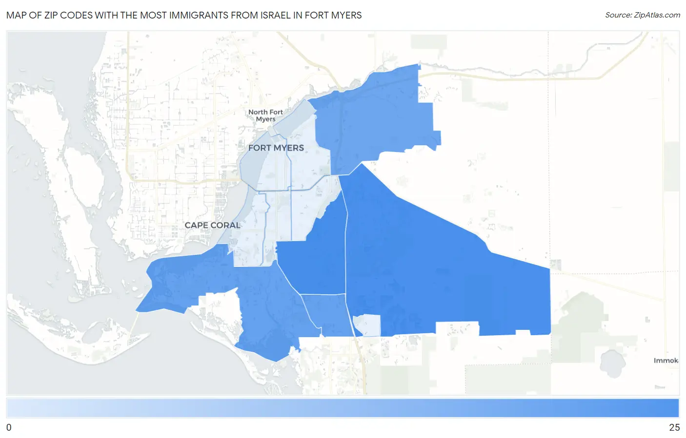 Zip Codes with the Most Immigrants from Israel in Fort Myers Map