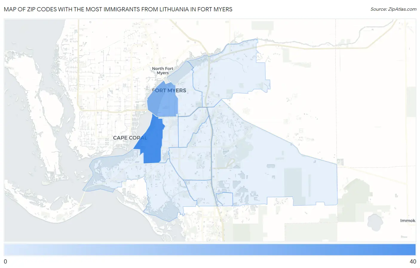 Zip Codes with the Most Immigrants from Lithuania in Fort Myers Map