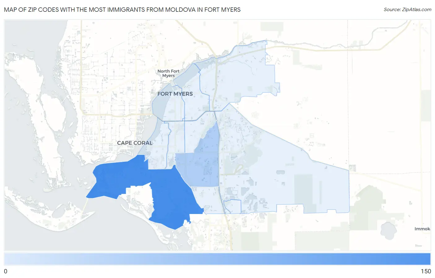 Zip Codes with the Most Immigrants from Moldova in Fort Myers Map