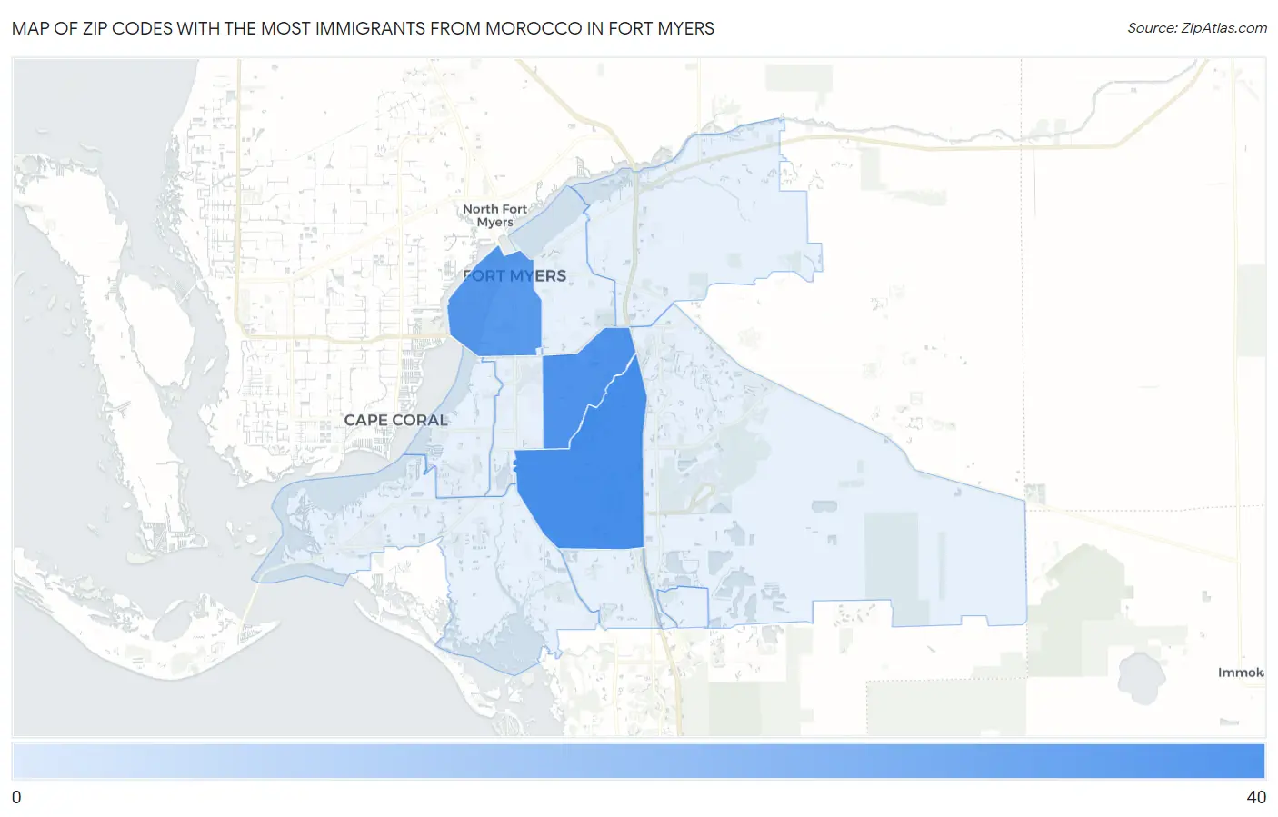 Zip Codes with the Most Immigrants from Morocco in Fort Myers Map