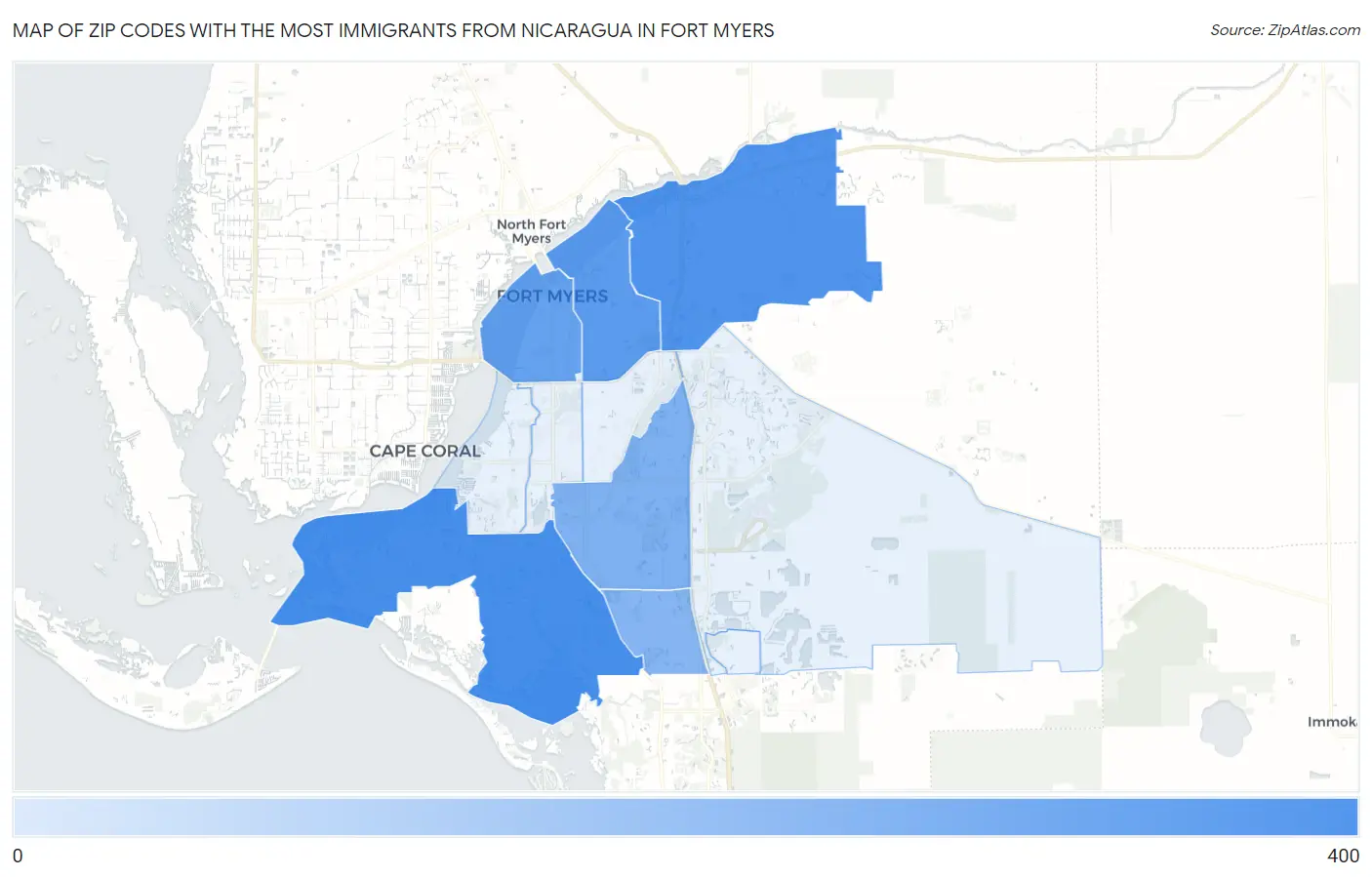 Zip Codes with the Most Immigrants from Nicaragua in Fort Myers Map