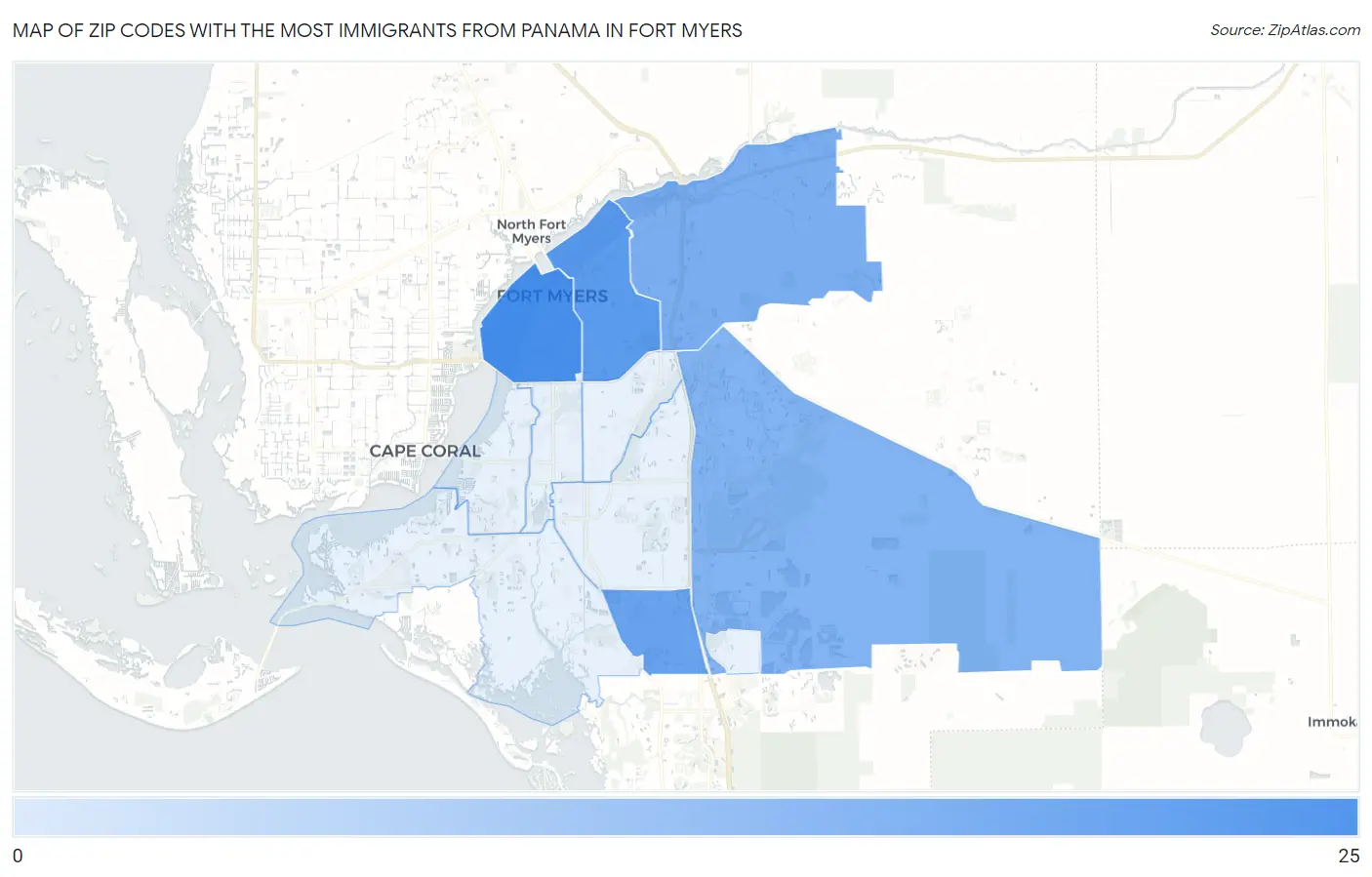 Zip Codes with the Most Immigrants from Panama in Fort Myers Map