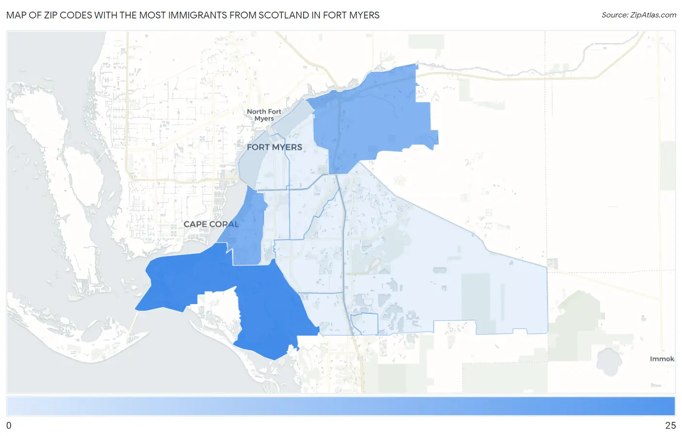 Zip Codes with the Most Immigrants from Scotland in Fort Myers Map