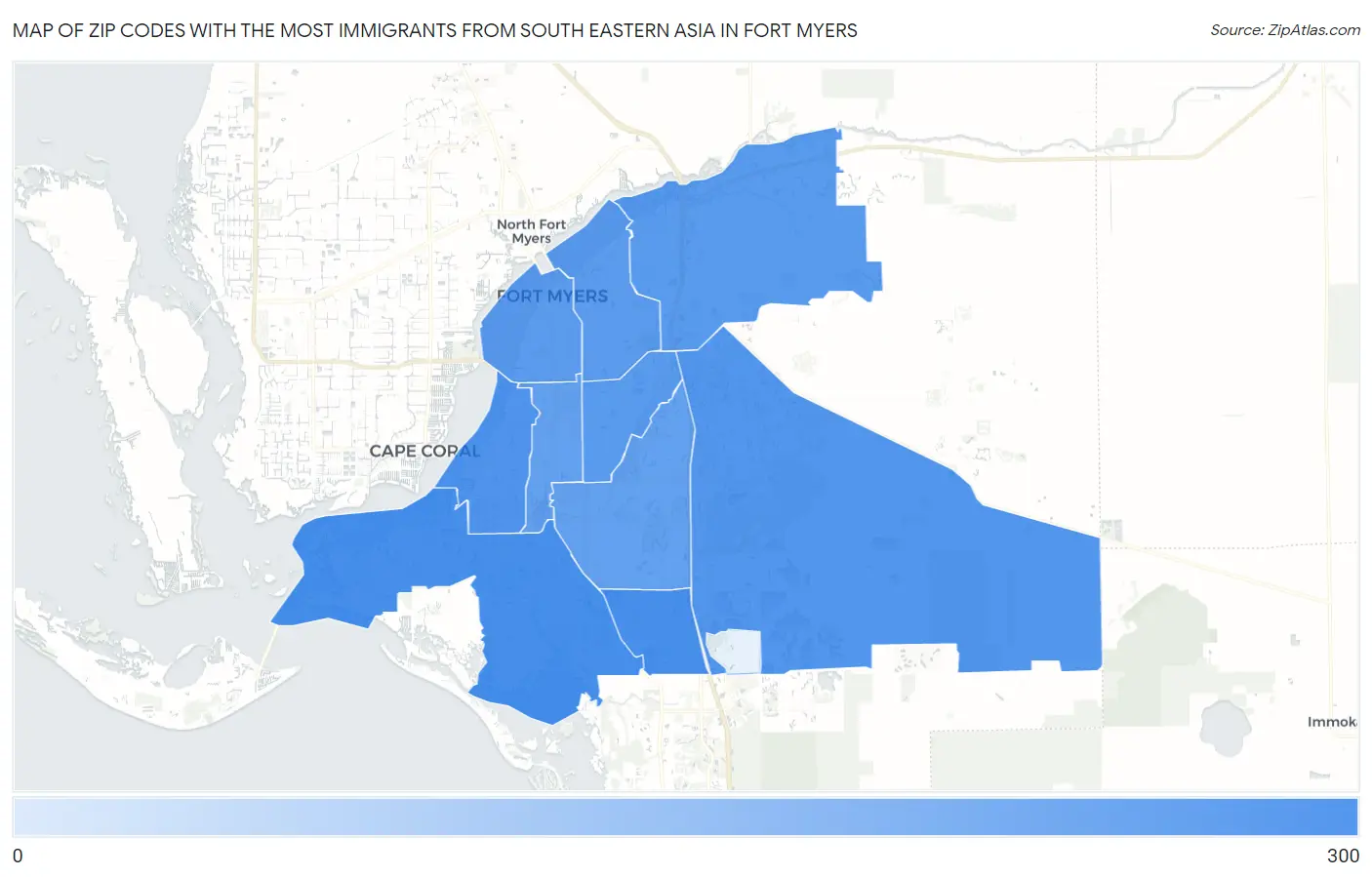 Zip Codes with the Most Immigrants from South Eastern Asia in Fort Myers Map